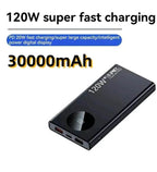 High Capacity Power Bank, Fast Charging 120W: 10000mAh, 30000mAh, 500000mAh, Portable Battery Charger for iPhone, Samsung, Huawei Phones Black 30000mAh