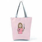Playful Cartoon Nurse Print Foldable Shoulder Bags with Large Capacity – Eco-Friendly Tote for Shopping, Travel &amp; Beach hl1553 Nurse Handbag
