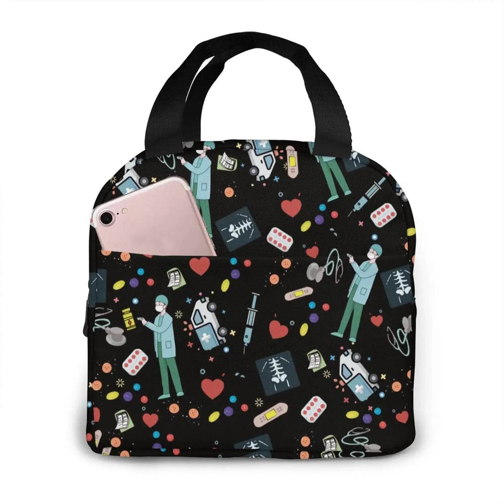 Charming, insulated Lunch Bag Featuring Playful Nurse Prints 8