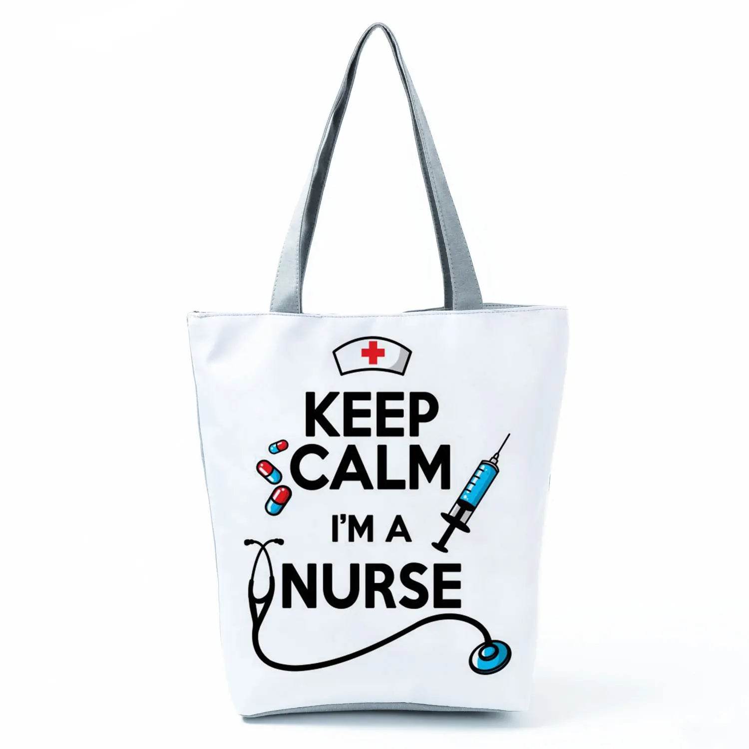 Playful Cartoon Nurse Print Foldable Shoulder Bags with Large Capacity – Eco-Friendly Tote for Shopping, Travel &amp; Beach hl6967 Nurse Handbag