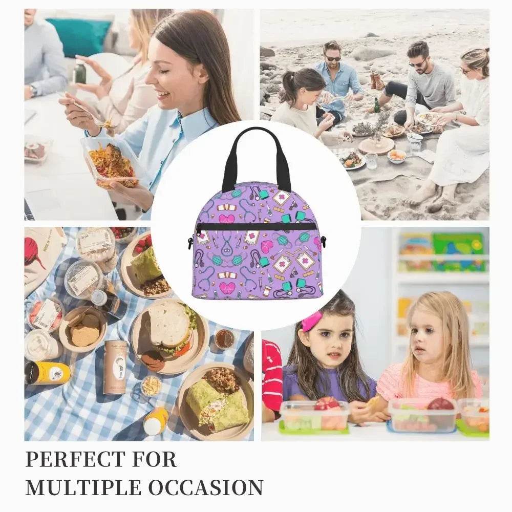 Funny Nurse Prints Insulated Lunch Bag for School Office Nursing Portable Thermal Cooler Lunch Box Women Men Large Capacity