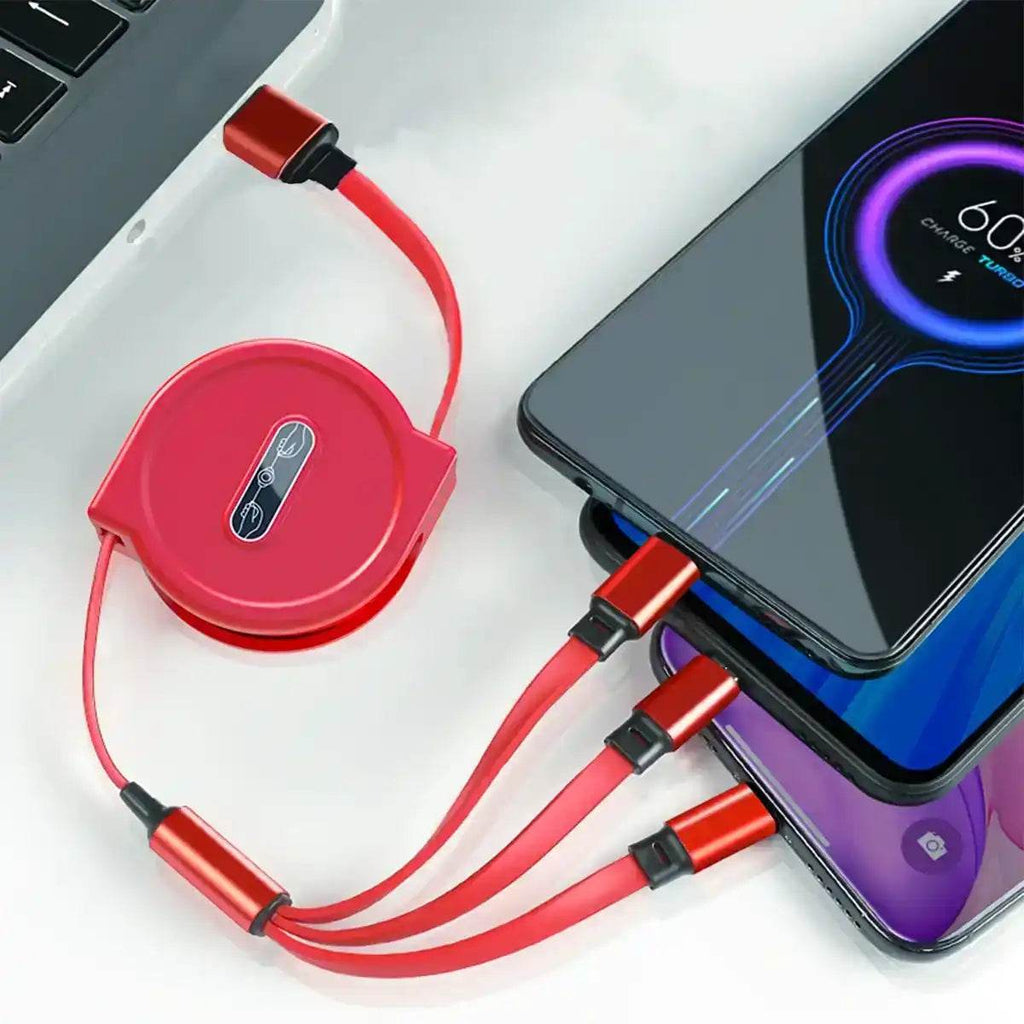 3-in-1 Retractable USB Cable: Fast Charging &amp; Data Sync for iPhone, Samsung, Huawei, Xiaomi – Multi-Port Magic!