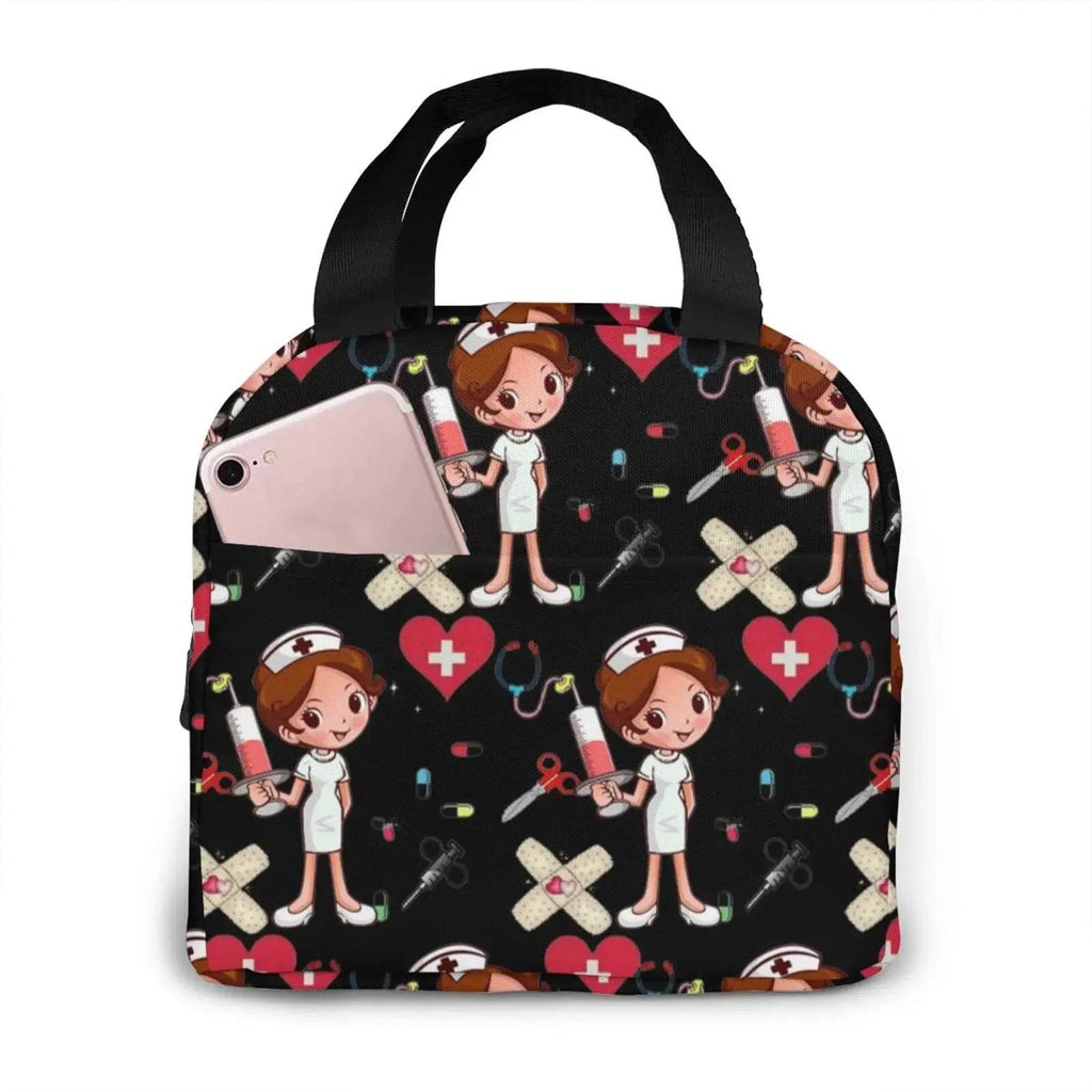 Charming, insulated Lunch Bag Featuring Playful Nurse Prints 1