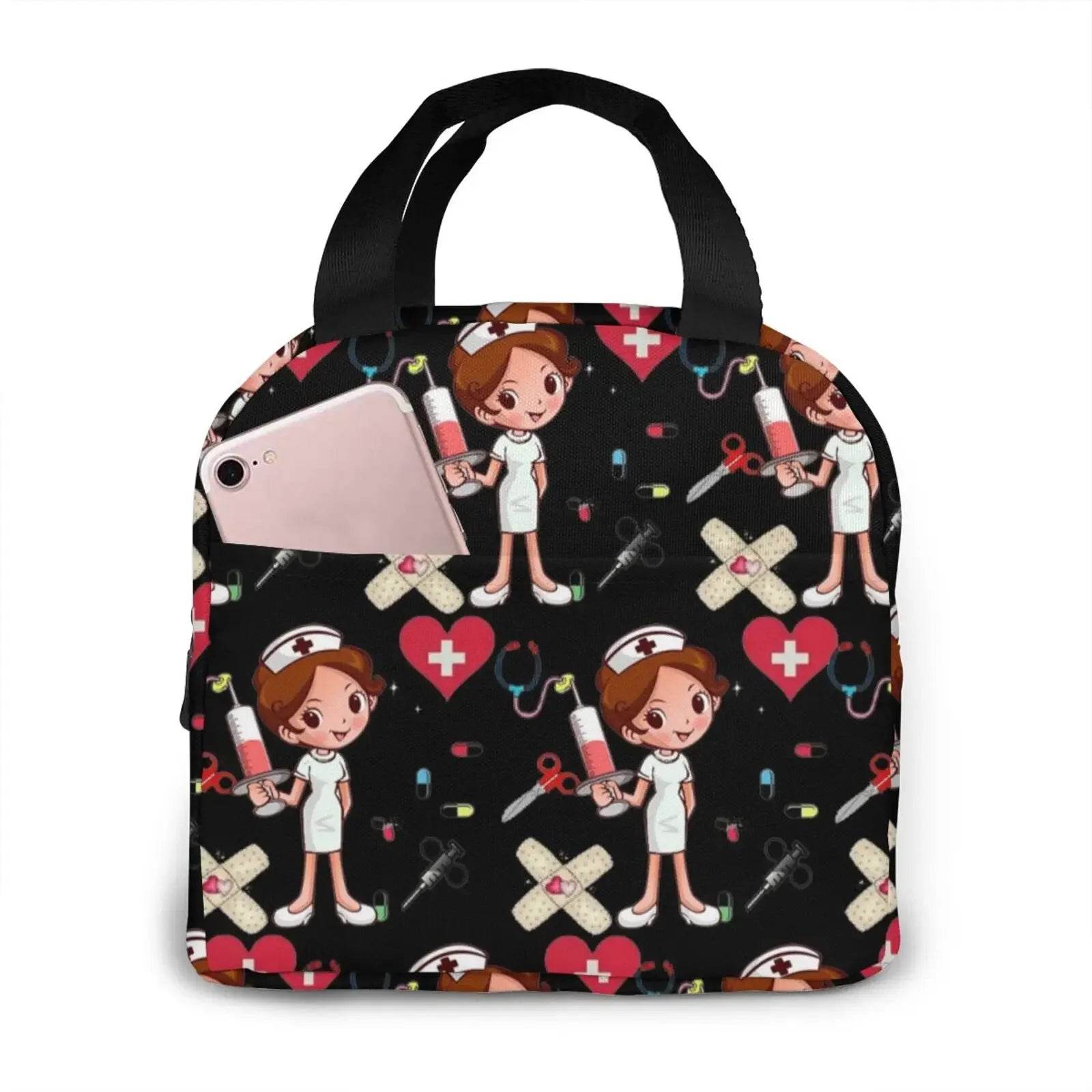 Charming, insulated Lunch Bag Featuring Playful Nurse Prints 1