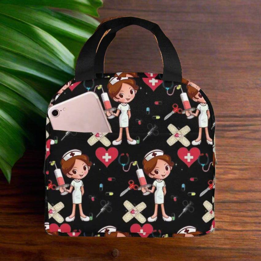 Portable Lunch Bag with Cartoon Nurse Design | Thermal Insulated Tote for Bento, School, and Food Storage 1