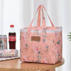 Portable Lunch Bag New Thermal Insulated Lunch Box Tote Cooler Functional Handbag Student Bento Pouch School Food Storage Bags pink flower