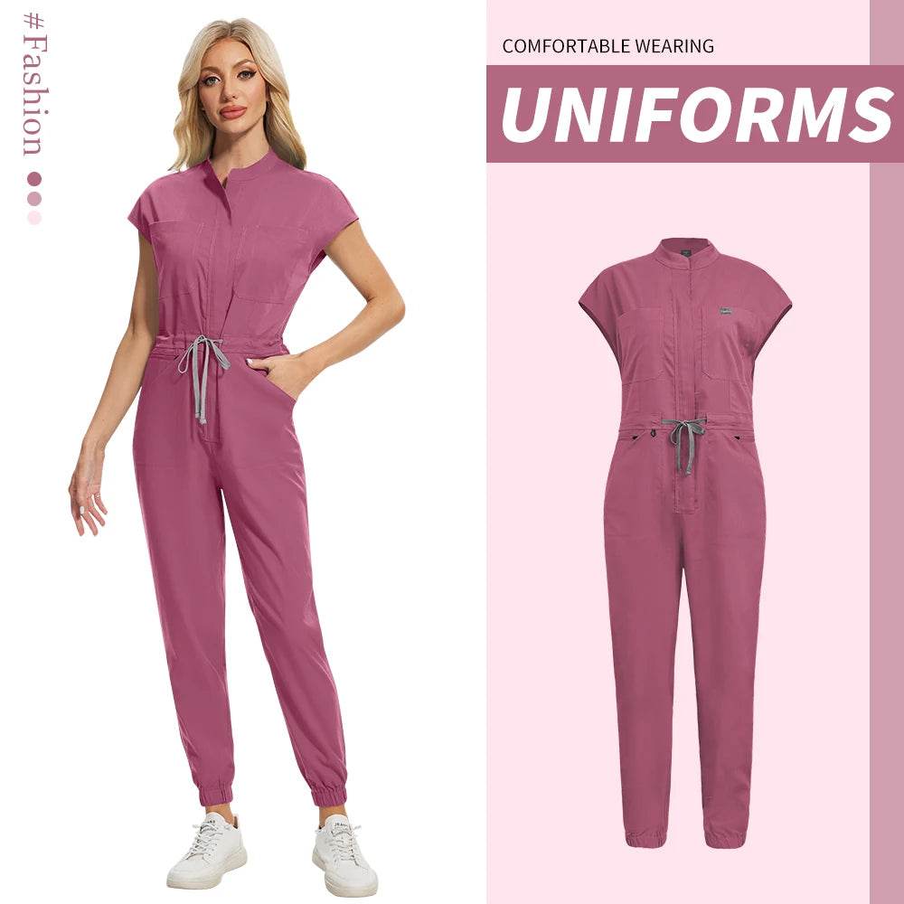 High-quality Beautician Work Gowns Medical Workwear Surgical Nursing Jumpsuits Pet Clinic Vet Scrubs Uniform Wholesale Jumpsuits 42166-Meat pink