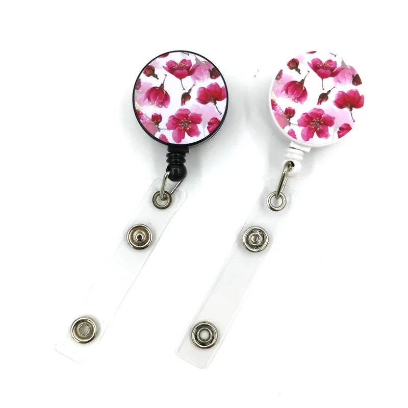 Red Flowers Art Retractable Badge Reel Lanyard Nurse ID Business Credit Card Work Card Badge Holder Office Student Clips ID Card