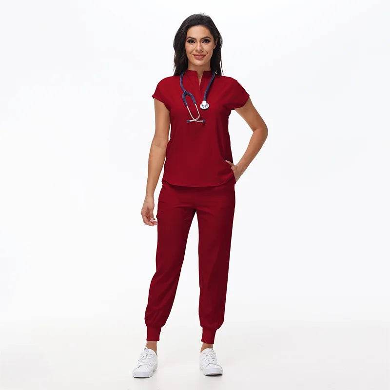 Hospital Scrubs Work Uniforms Short-sleeved Health Services Suits Red
