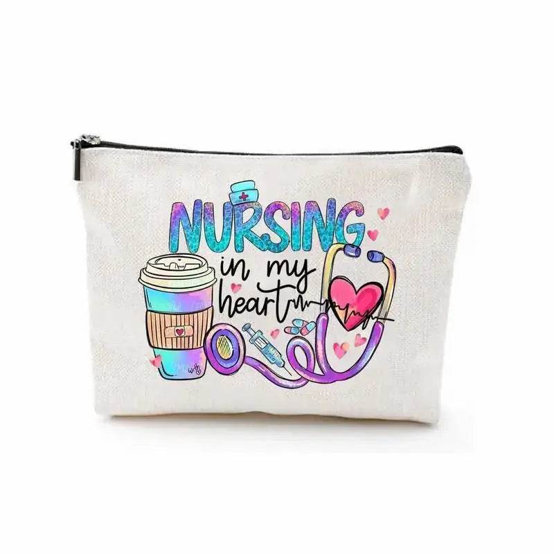 Nurse makeup bag gift, nurse zipper bags, waterproof linen makeup bags, storage bag, nurse gift 4 22 x 17