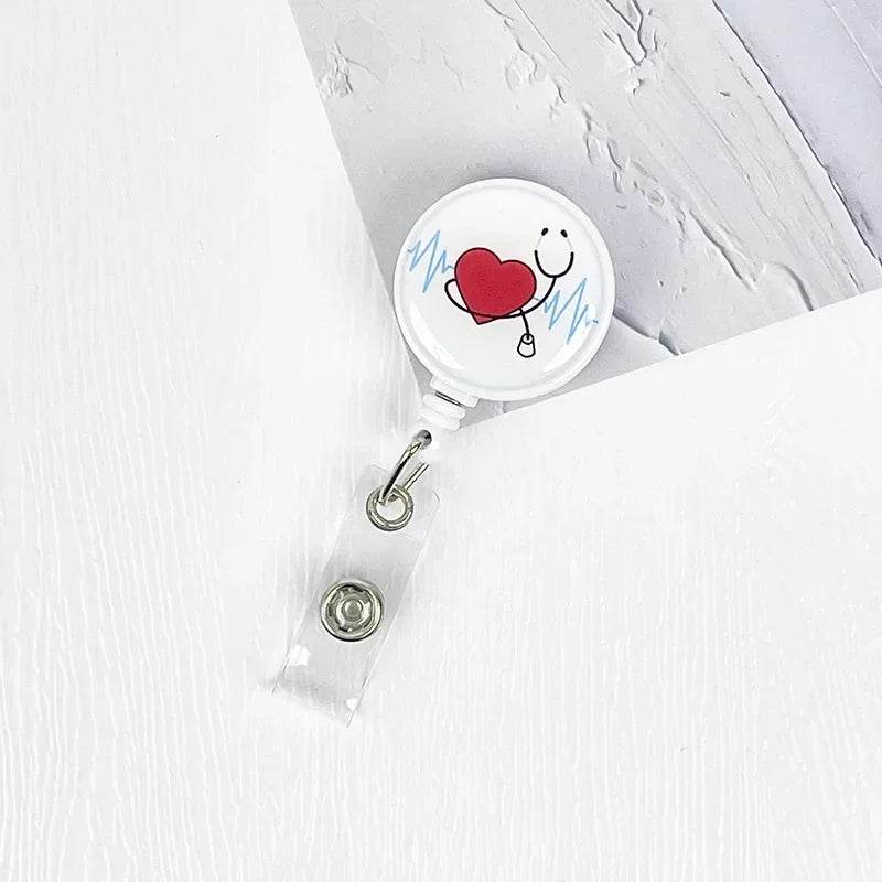 Nurses Doctors Retractable Badge Reels Kawaii Cartoon Pattern Uniform Pocket Clips Work Card Holder Hospital Supplies No.3