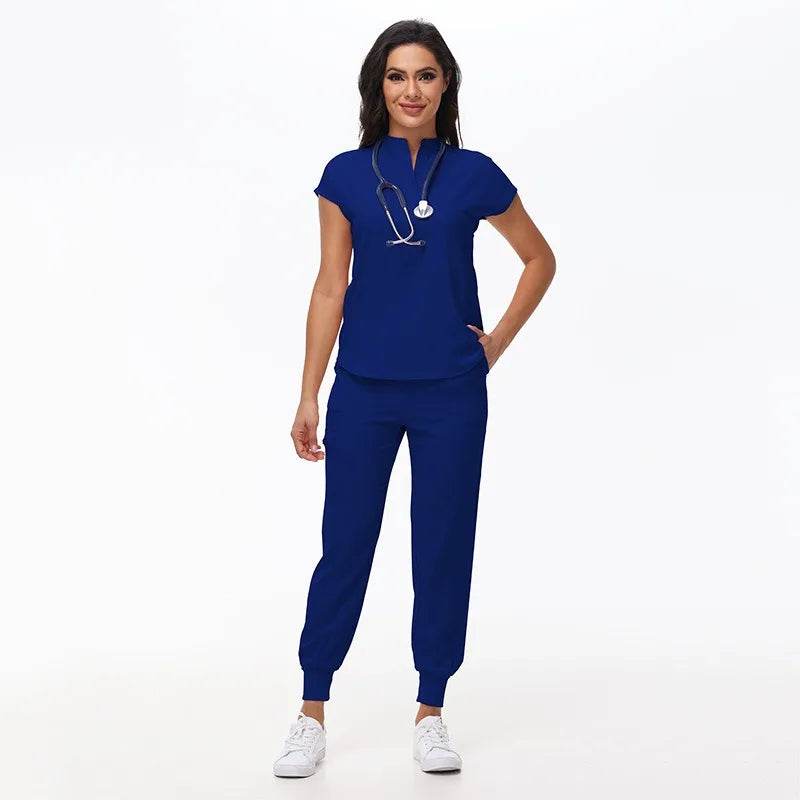 Hospital Scrubs Work Uniforms Short-sleeved Health Services Suits Royal Blue
