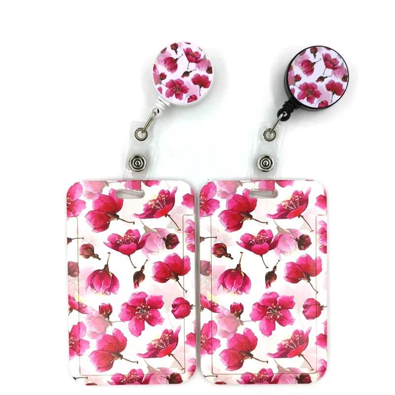 Red Flowers Art Retractable Badge Reel Lanyard Nurse ID Business Credit Card Work Card Badge Holder Office Student Clips ID Card