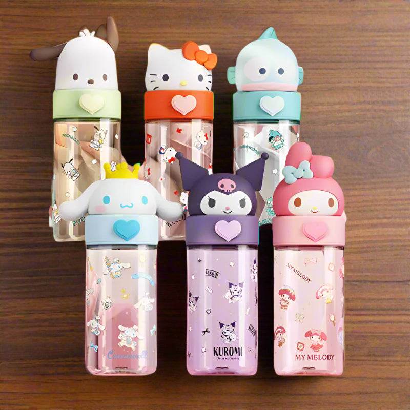 Kawaii Sanrio Hello Kitty, Kuromi, Cinnamon Roll, Melody, 500ml Transparent Plastic Water Bottle