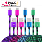 USB Type C Cable Date Sync 2.4A Fast Charging 1M 4Pack Nylon Braided Wire Charger Cable For Samsung Huawei Android Mobile Phone 4pcs
