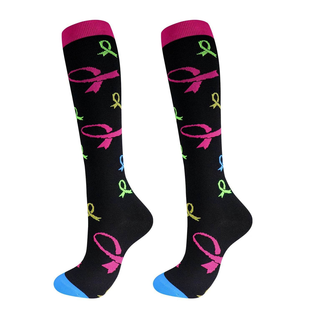 Compression Socks Women Men Knee Stocking 20-30mmHg Edema Diabetes Varicose Veins Nurse Compression Running Cycling Travel Socks Ribbon