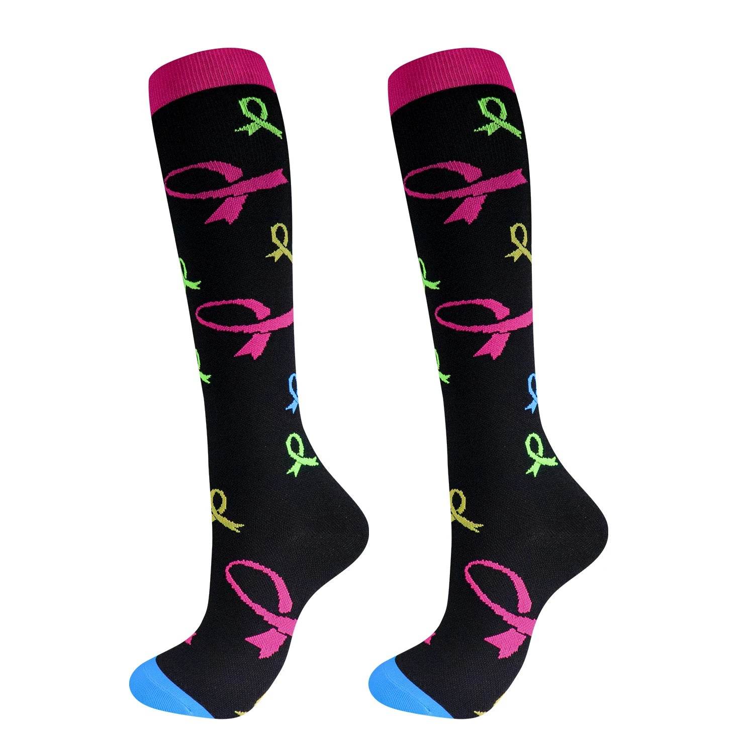 Compression Socks Women Men Knee Stocking 20-30mmHg Edema Diabetes Varicose Veins Nurse Compression Running Cycling Travel Socks Ribbon
