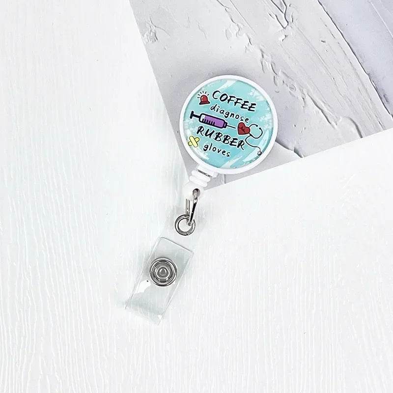 Nurses Doctors Retractable Badge Reels Kawaii Cartoon Pattern Uniform Pocket Clips Work Card Holder Hospital Supplies No.8