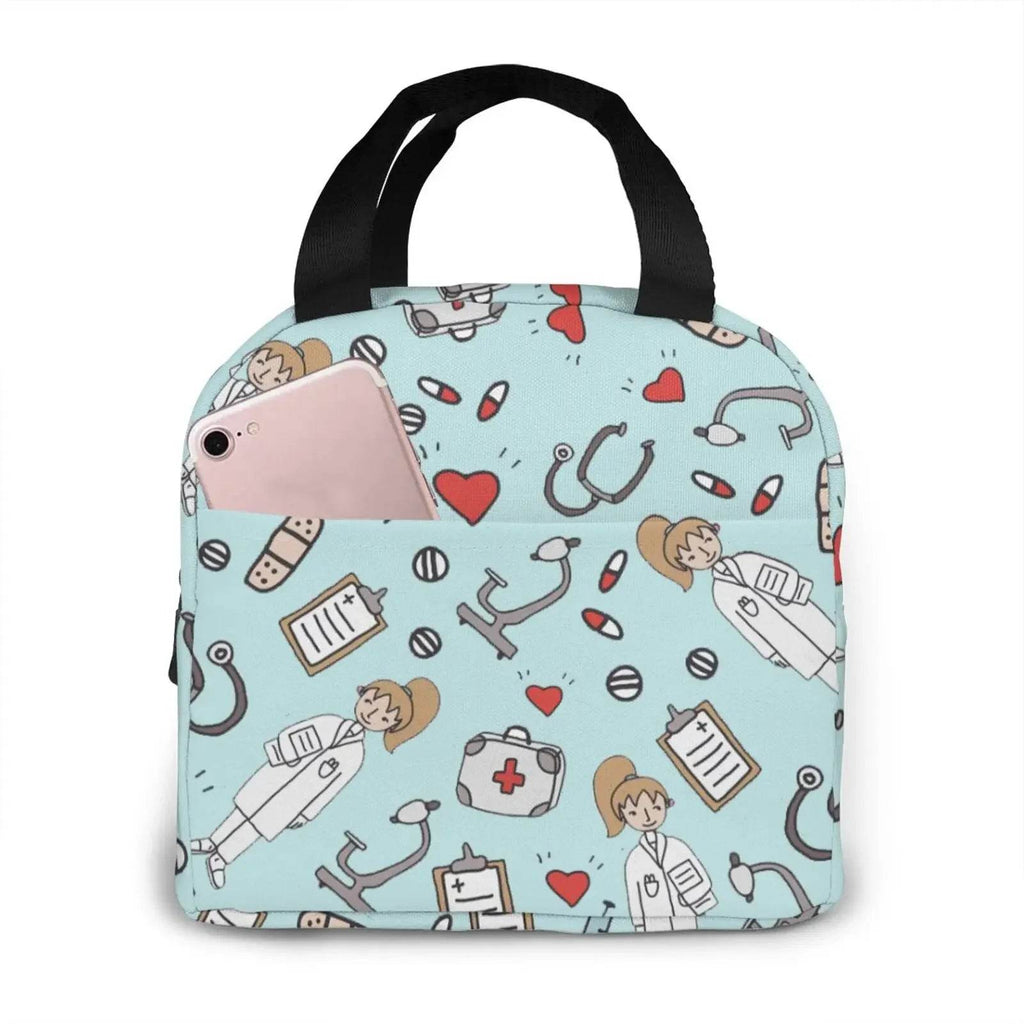 Charming, insulated Lunch Bag Featuring Playful Nurse Prints 4