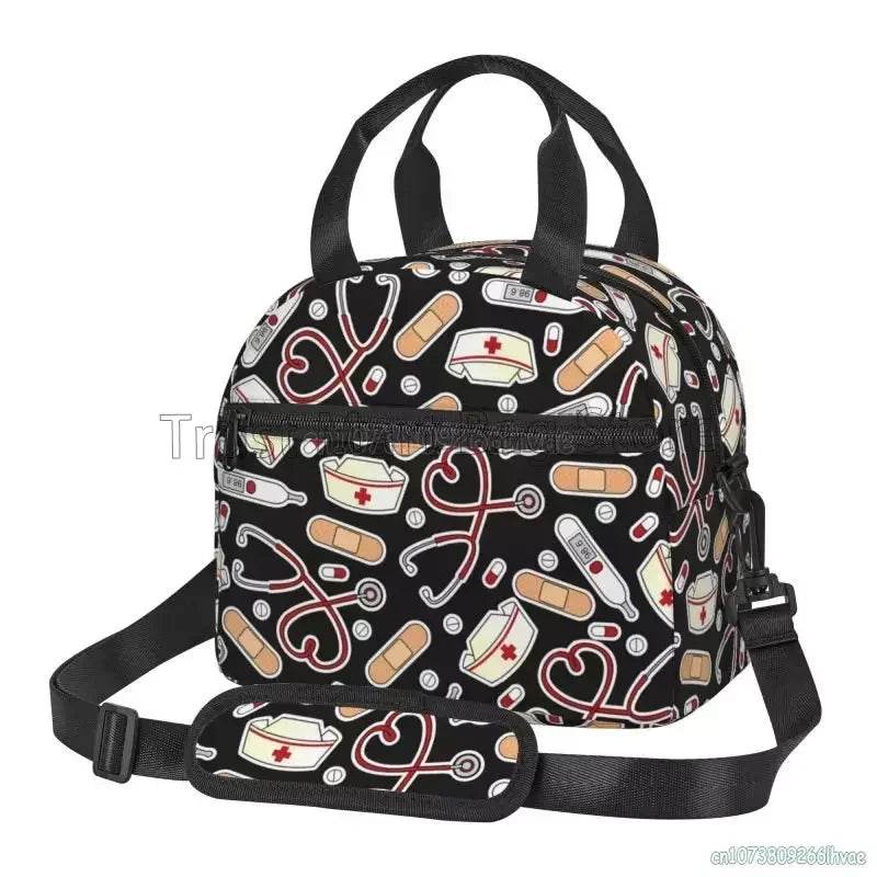 Keep your food fresh and fun with this delightful insulated lunch bag adorned with cute nurse-themed prints 3