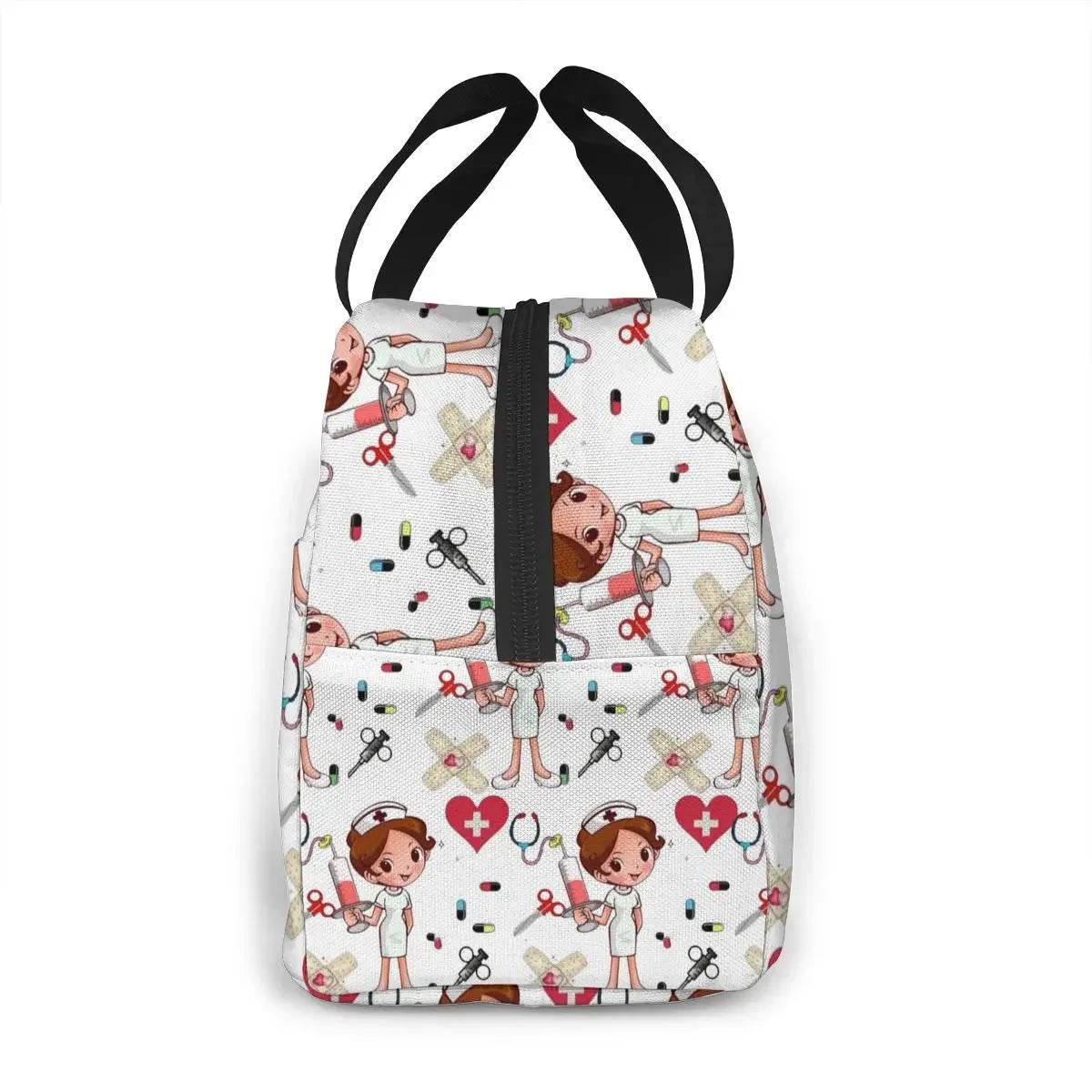 Charming, insulated Lunch Bag Featuring Playful Nurse Prints