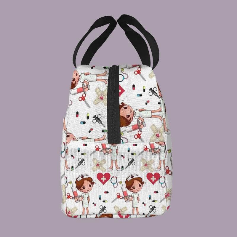 Portable Lunch Bag with Cartoon Nurse Design | Thermal Insulated Tote for Bento, School, and Food Storage