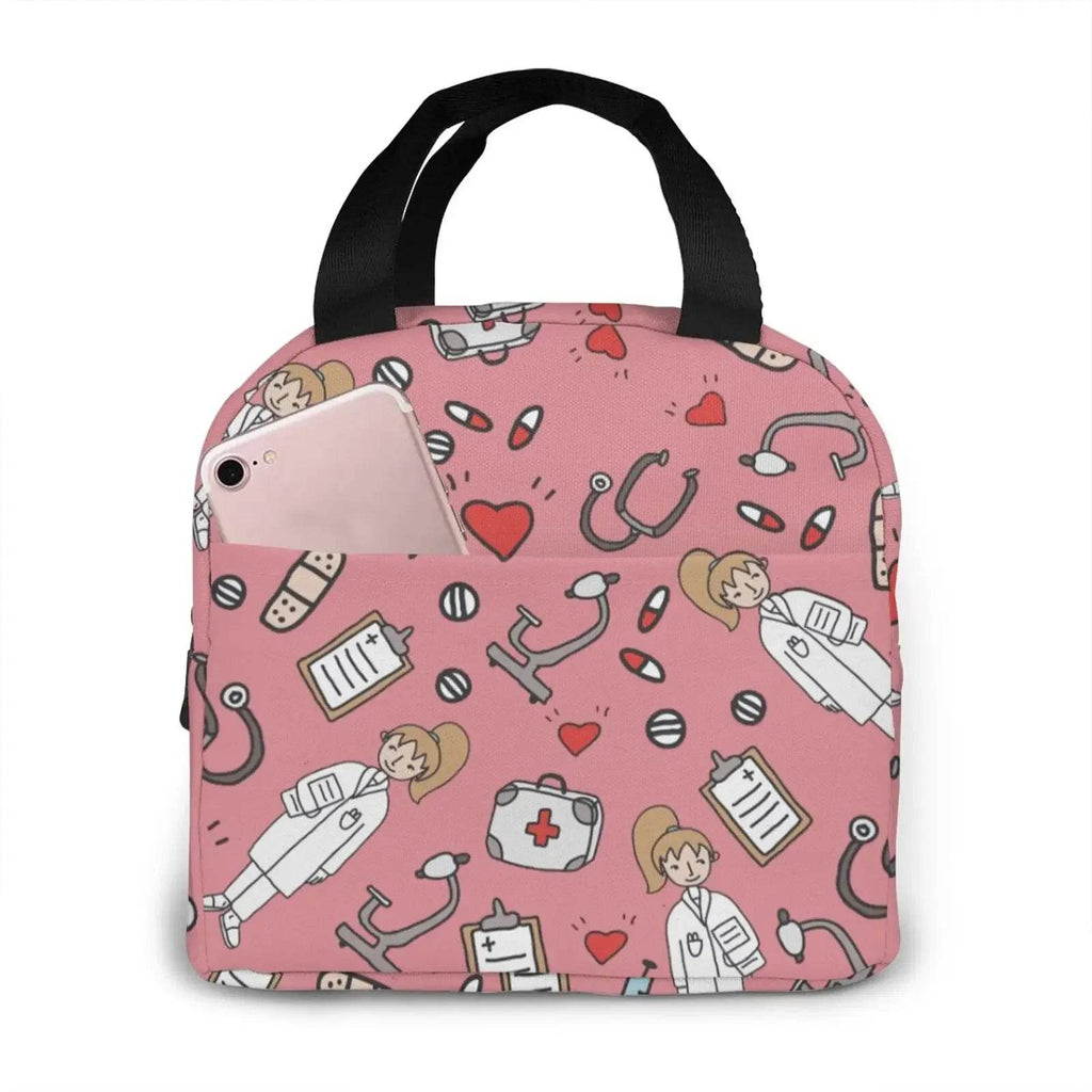 Charming, insulated Lunch Bag Featuring Playful Nurse Prints 5