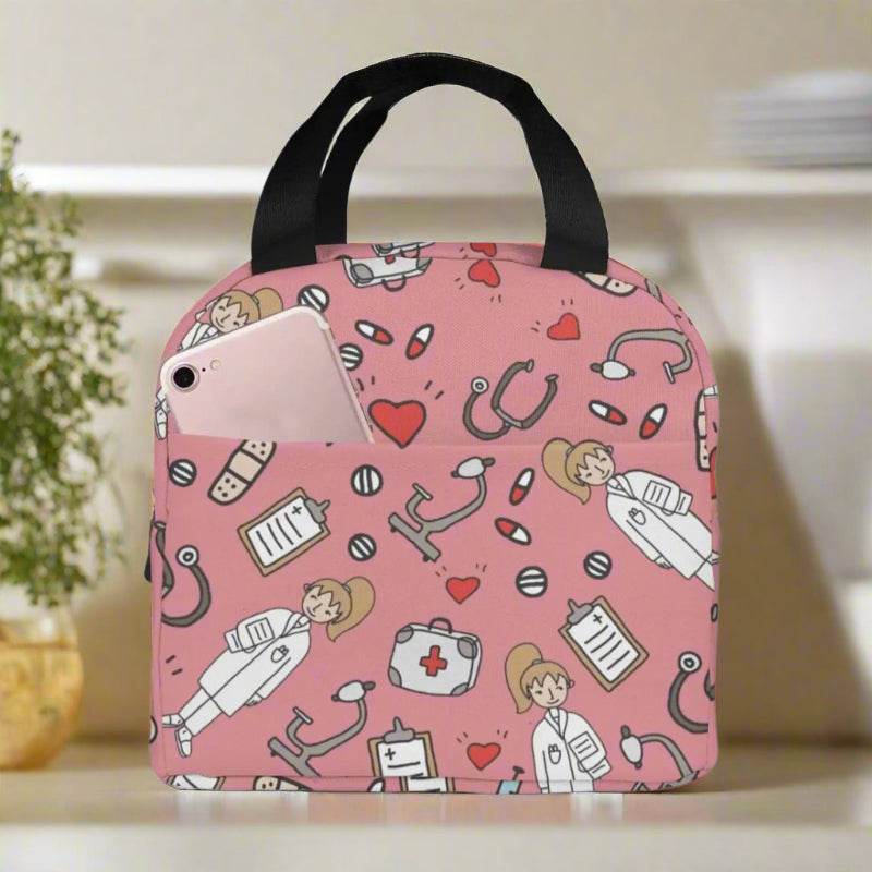 Portable Lunch Bag with Cartoon Nurse Design | Thermal Insulated Tote for Bento, School, and Food Storage 5