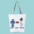 Playful Cartoon Nurse Print Foldable Shoulder Bags with Large Capacity – Eco-Friendly Tote for Shopping, Travel &amp; Beach hl6959 Nurse Handbag