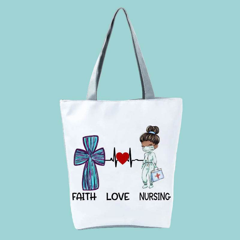 Playful Cartoon Nurse Print Foldable Shoulder Bags with Large Capacity – Eco-Friendly Tote for Shopping, Travel &amp; Beach hl6959 Nurse Handbag