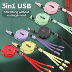 3-in-1 Retractable USB Cable: Fast Charging &amp; Data Sync for iPhone, Samsung, Huawei, Xiaomi – Multi-Port Magic!