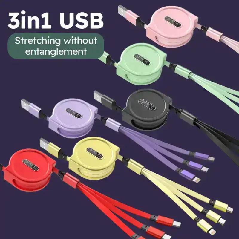 3 In 1 Retractable USB Cable Fast Charging Data Cord: Great gift for the unit, or someone who always needs to borrow your charger