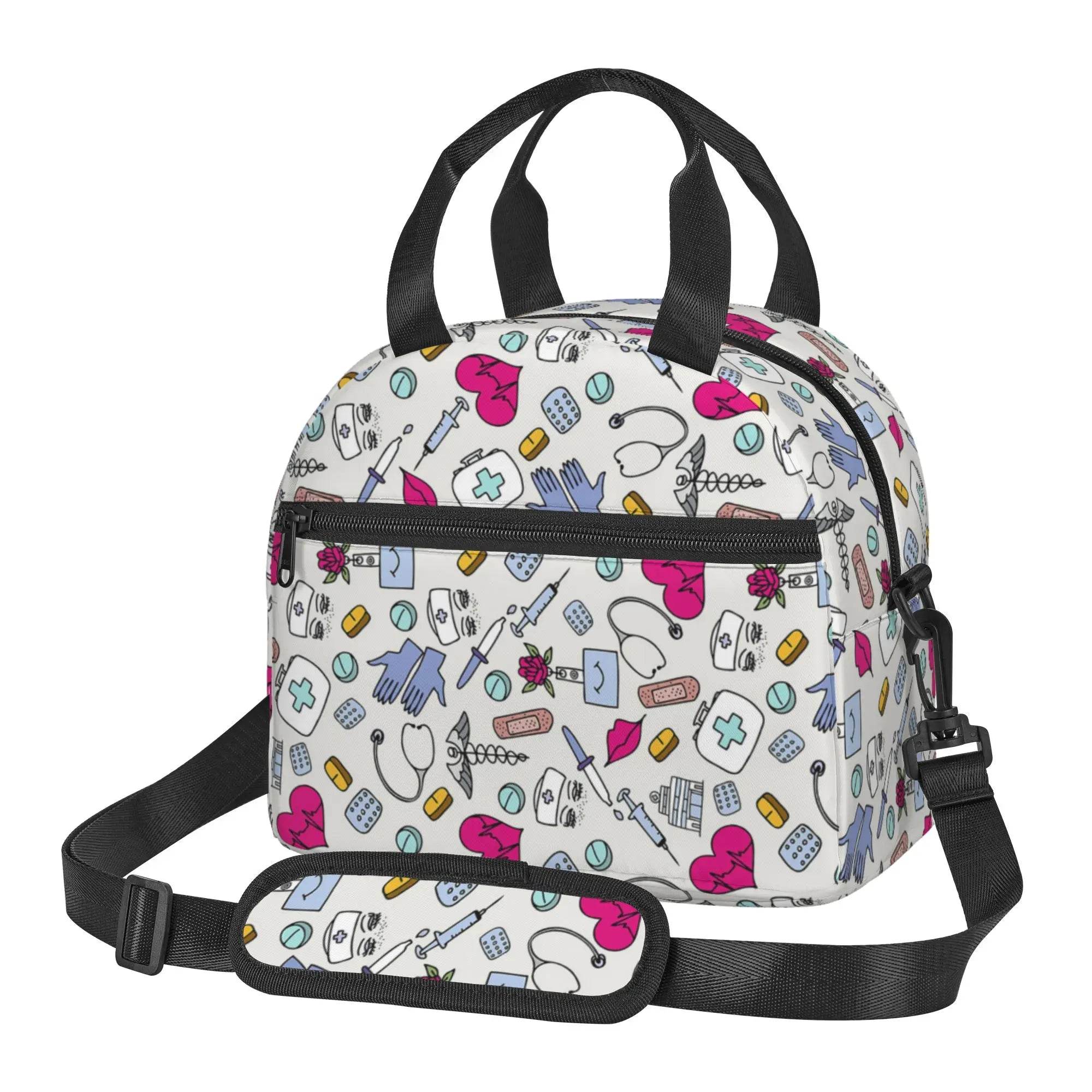 Keep your food fresh and fun with this delightful insulated lunch bag adorned with cute nurse-themed prints 20