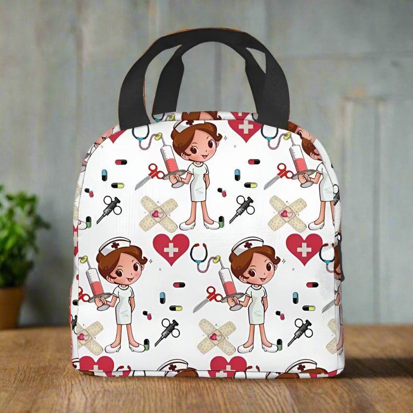 Portable Lunch Bag with Cartoon Nurse Design | Thermal Insulated Tote for Bento, School, and Food Storage