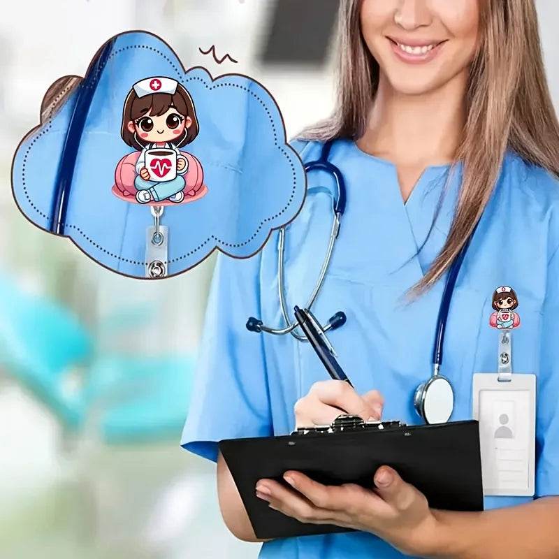 Acrylic Nurse Badge Reel Clip with Expandable ID Clip - Nurse Design, for Nursing, Doctors, Registered Nurses, Nurse Practitione