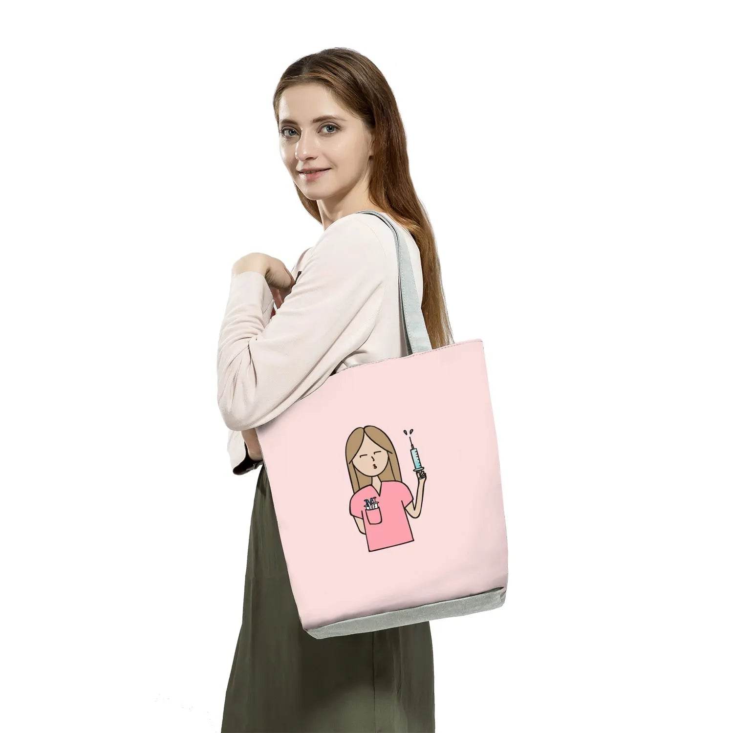 Fashion Tote Customized Cartoon Dentist Nurse Shoulder Bag Eco Reusable Shopping Bag Ladies Handbags for Women Casual Portable