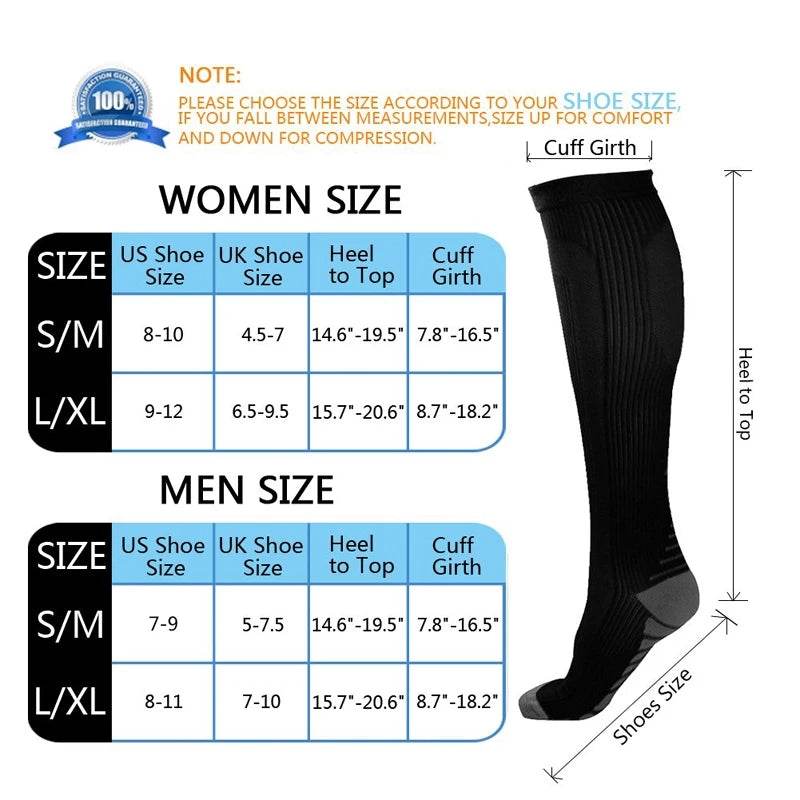 6 Pairs of Men and Women Compression Socks - Ideal for Running, Soccer, and Everyday Comfort!