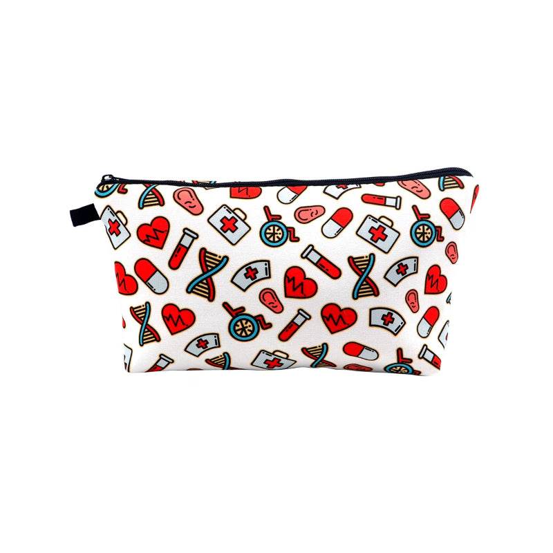 Nurse Pink Ribbon Life Cosmetic Bag Gift for Women Make Up Bag Travel Cosmetic Organizer Toiletry Bag Pencil Case WHITE