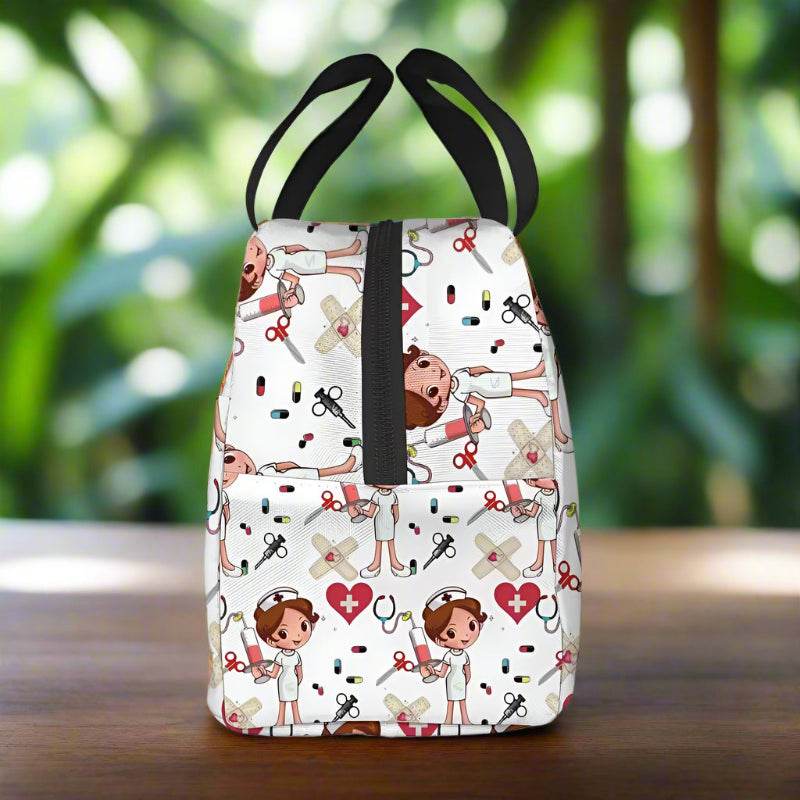 Portable Lunch Bag with Cartoon Nurse Design | Thermal Insulated Tote for Bento, School, and Food Storage