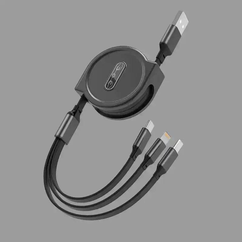 3 In 1 Retractable USB Cable Fast Charging Data Cord: Great gift for the unit, or someone who always needs to borrow your charger 06 1M