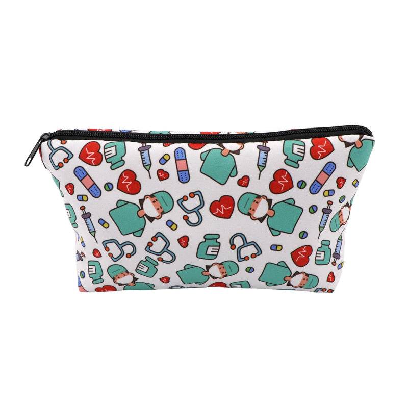 Nurse Pink Ribbon Life Cosmetic Bag Gift for Women Make Up Bag Travel Cosmetic Organizer Toiletry Bag Pencil Case Brown