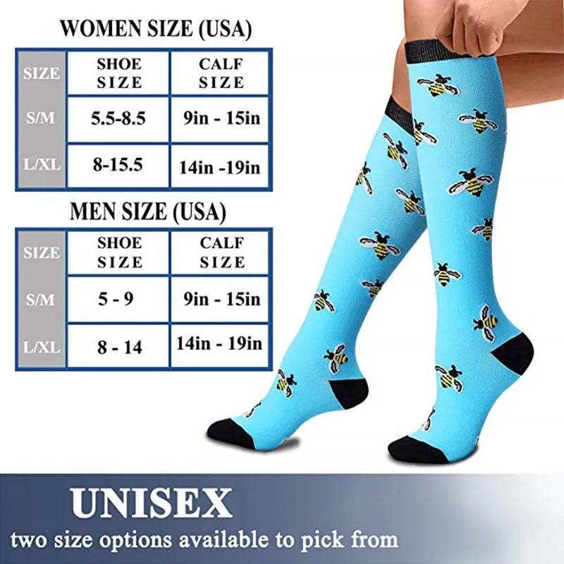 Compression Socks Funny Cactus Animal Pattern Sports Golf Tube Outdoor Hiking Pressure Knee High Stockings