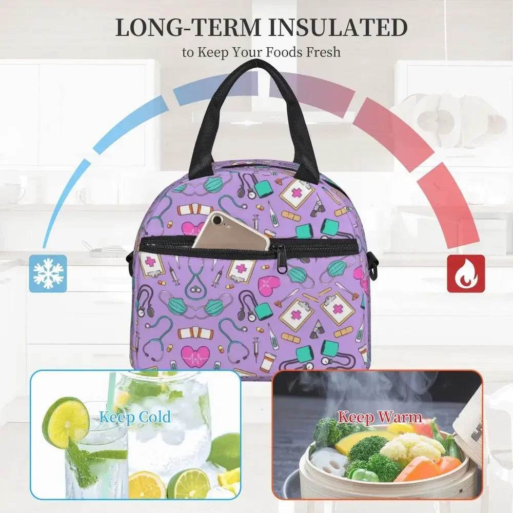 Funny Nurse Prints Insulated Lunch Bag for School Office Nursing Portable Thermal Cooler Lunch Box Women Men Large Capacity