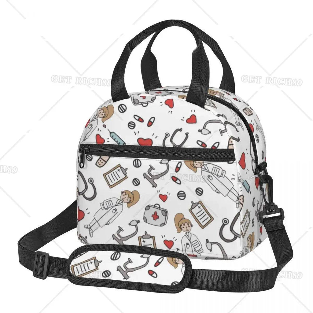 Funny Nurse Prints Insulated Lunch Bag for School Office Nursing Portable Thermal Cooler Lunch Box Women Men Large Capacity 2