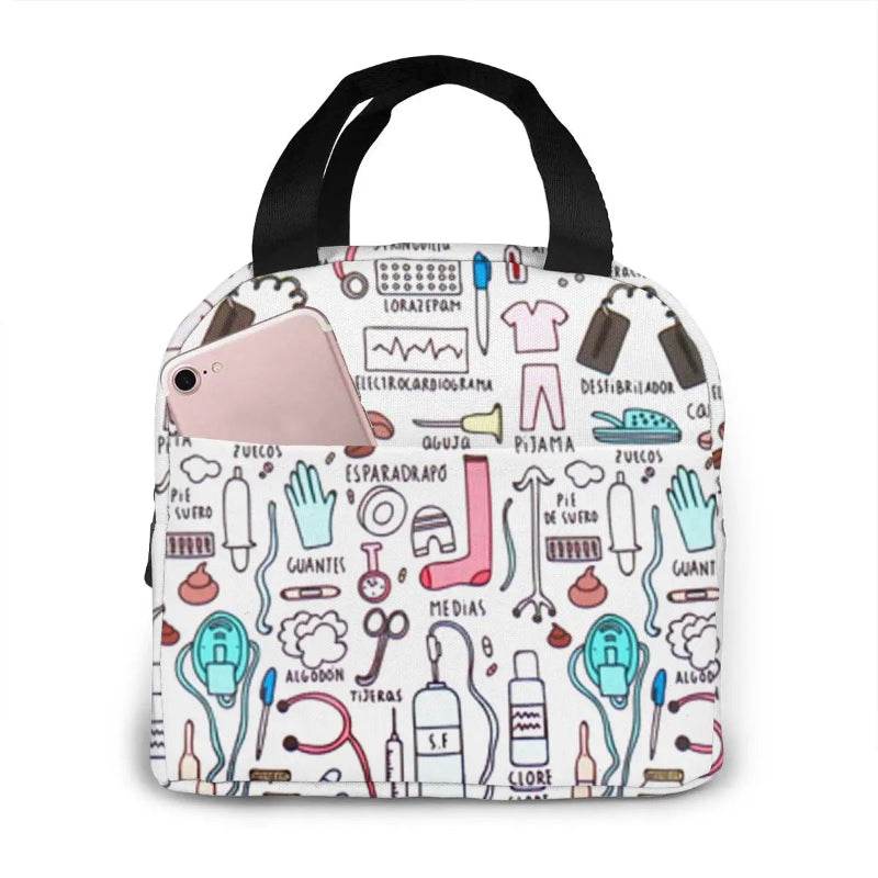 Portable Nurse Bag Insulated Lunch Bags Women Cute Nurse Print Food Case Tote Cooler Bento Bag for Kids Lunch Pouch 1