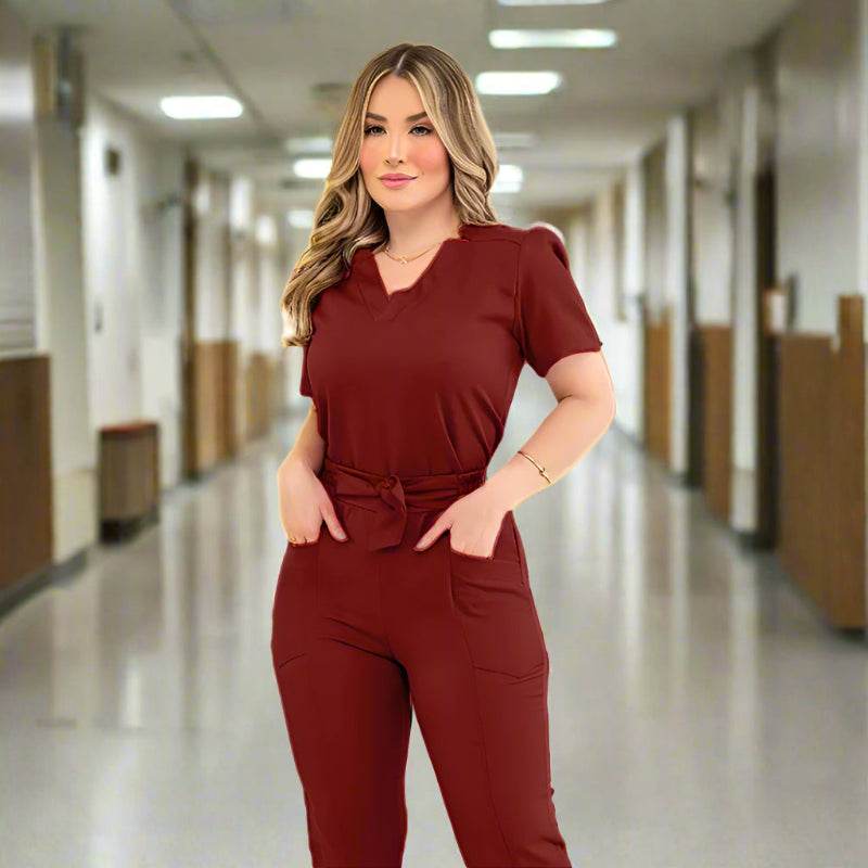 Scrub Uniform for Women – Stretchy Doctor & Nurse Scrubs Sets - Healthcare Vibes Wine red