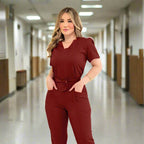 Scrub Uniform for Women – Stretchy Doctor & Nurse Scrubs Sets - Healthcare Vibes Wine red