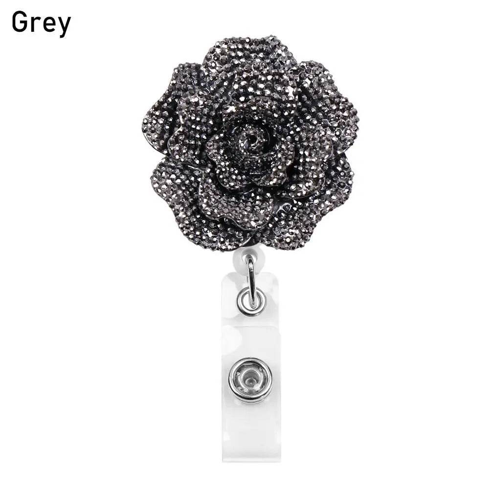 New Rose Shape Design Badge Resin Retractable Nurse ID Card grey-