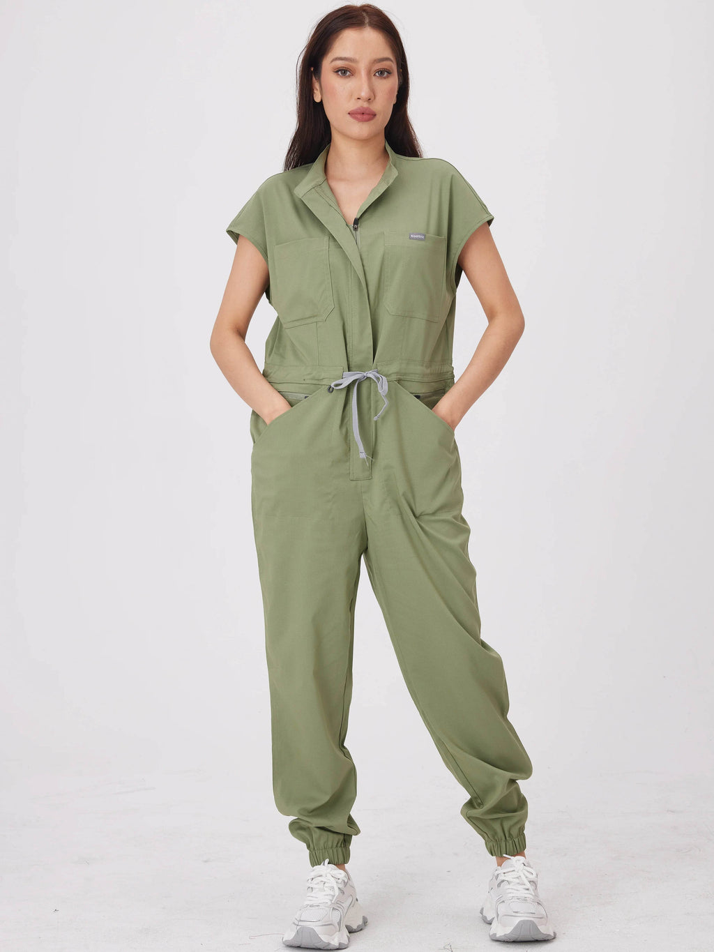 Wholesale Medical Apparel Scrub Uniform Women Short Sleeved Scrubs Jumpsuit Medical Hospital Clothing Scrub Uniforms with Pocket BB001-Bean Green
