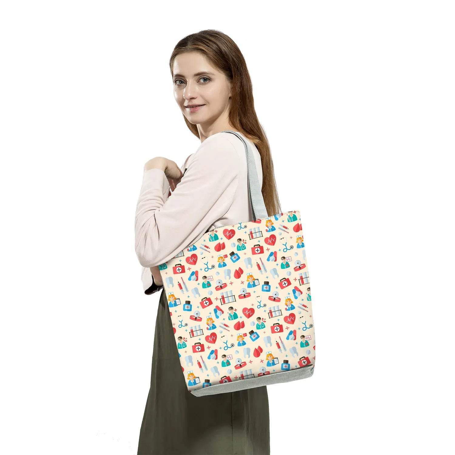 Fashion Tote Customized Cartoon Dentist Nurse Shoulder Bag Eco Reusable Shopping Bag Ladies Handbags for Women Casual Portable